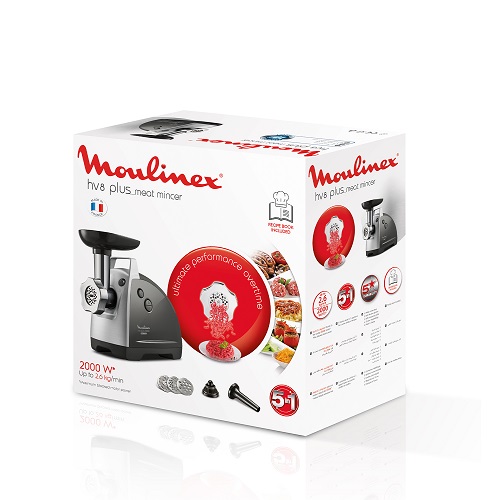 Moulinex Meat Mincer HV8 Plus 5in1 - ME682826 + Free Moulinex Turbomix Plus Hand Blender, 350 watt, Beaker 800 ml - DD1001EG